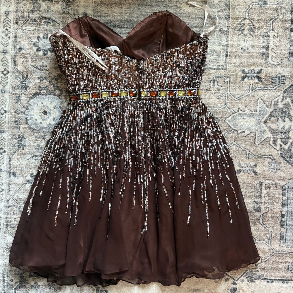 Sherri Hill sparkle glitter pageant prom formal dress brown mocha size 6 silk - Picture 2 of 13